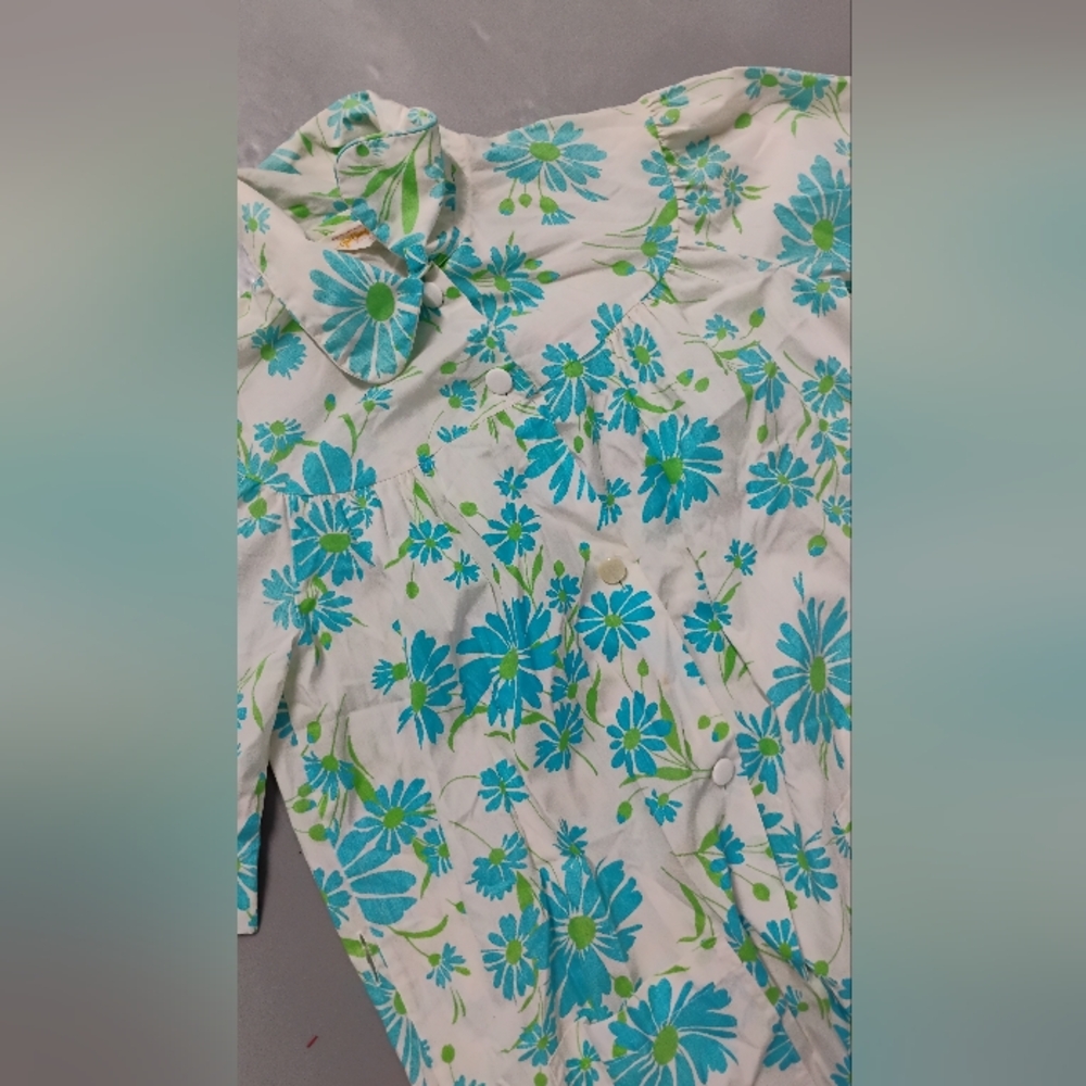 Vintage 1960s 1970s Floral Button Down House Coat House Dress - Picture 4 of 5